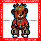 Oh My Cash Gangster Teddy Bear King Dollar Sign Eyes Crown Gold Necklace Jewelry Money Bags Sneakers Hip Hop Rap Rapper Plug Trap Street Hood Ghetto Swag Famous Hustle Art Graphic Design Logo T-Shirt Print Printing JPG PNG SVG Vector Cut File