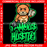 Famous Hustle Cash Hunter Gangster Teddy Bear Scar Face Money Bag Bundle Gold Jewelry Tattoo Hip Hop Rap Trap Street Mafia Mob Quote Art Graphic Design Logo T-Shirt Print Printing JPG PNG SVG Vector Cut File