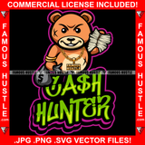 Cash Hunter Gangster Teddy Bear Scar Face Money Bag Bundle Tattoo Hip Hop Rap Trap Street Mafia Mob Famous Hustle Quote Art Graphic Design Logo T-Shirt Print Printing JPG PNG SVG Vector Cut File