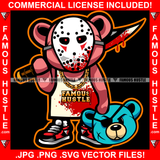 Predator Gangster Teddy Bear Killer Bloody Hockey Mask Cutting Op Opp Enemy Heads Off Bloody Knife Sword Drip Swag Female Plug Girl Trap Lady Hood Thug Gang Street Art Graphic Design Logo T-Shirt Print Printing JPG PNG SVG Vector Cut File