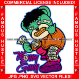 Money Gang Gangster Hustle Teddy Bear Spreading Cash Money Spread Body Showing Gold Teeth Hip Hop Rap Rapper Trap Street Hood Ghetto Swag Thug Hustler Hustling Flex Drip Boss Famous Hustle Quote Art Graphic Design Print Printing Vector SVG Cut File