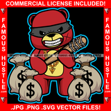 Hustle Gangster Mean Teddy Bear Scar Face Gold Necklace Burglar Eye Mask Baseball Bat Cash Money Bags Demon Rapper Dope Baller Trapper Hustling Flex Dripping Famous Baller Art Graphic Design Logo T-Shirt Print Printing JPG PNG SVG Vector Cut File