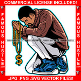 Famous Hustle Gangster Man Pray Prayer Praying Holding Gold Dollar Sign Chain Necklace Tattoo Hip Hop Rap Hustler Boss Drip Trap Hood Thug Street Mafia Mob Famous Hustle Rich Art Graphic Design Logo T-Shirt Print Printing JPG PNG SVG Vector Cut File