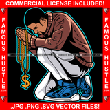 Famous Hustle Gangster Man Pray Prayer Praying Holding Gold Dollar Sign Chain Necklace Tattoo Hip Hop Rap Hustler Boss Drip Trap Hood Thug Street Mafia Mob Famous Hustle Rich Art Graphic Design Logo T-Shirt Print Printing JPG PNG SVG Vector Cut File