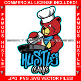 Hustle Gang Gangster Teddy Bear Drug Dealer Wearing Gang Bandanna Tattoo Tear Cooking Up Drugs With Baking Soda Hip Hop Rap Plug Trap Hustler Hustling Stepper Sauce Dope Quote Art Graphic Design Logo T-Shirt Print Printing JPG PNG SVG Vector Cut File