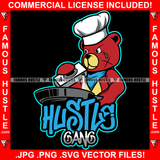 Hustle Gang Gangster Teddy Bear Drug Dealer Wearing Gang Bandanna Tattoo Tear Cooking Up Drugs With Baking Soda Hip Hop Rap Plug Trap Hustler Hustling Stepper Sauce Dope Quote Art Graphic Design Logo T-Shirt Print Printing JPG PNG SVG Vector Cut File