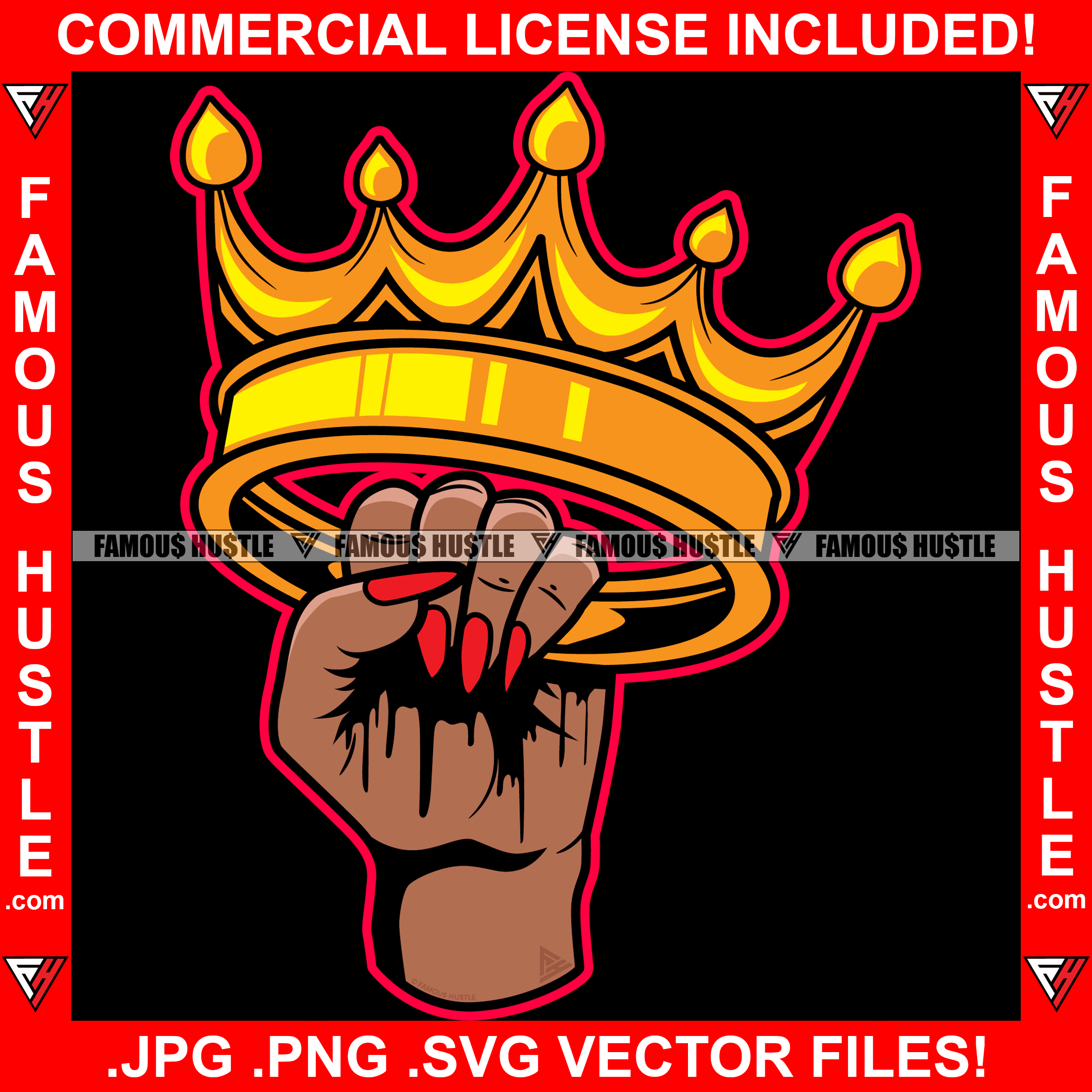 Sexy Female Queen Girl Hand Red Nails Holding Gold Crown Woman Hip Hop Lady Rap Rapper Plug Trap Street Hood Ghetto Swag Thug Hustler Hustling Drip Dripping Boss Famous Hustle Art Graphic Design Logo T-Shirt Print Printing JPG PNG SVG Vector Cut File