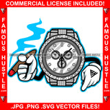 Silver Diamond Watch Cartoon Character Cigar Smoking Smoke White Gloves Hip Hop Rap Hustler Drip Trap Hood Thug Gang Street Ghetto Art Graphic Design Logo T-Shirt Print Printing JPG PNG SVG Vector Cut File