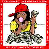 Sexy Famous Hustle Women Blowing Bubble Cap Hat To Side Cash Money Stack Tattoo Hip Hop Rap Hustler Boss Drip Swag Plug Trap Hood Thug Gang Street Baller Rich Art Graphic Design Logo T-Shirt Print Printing JPG PNG SVG Vector Cut File