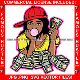 Sexy Famous Hustle Women Blowing Bubble Cap Hat Cash Money Stacks Tattoo Hip Hop Rap Hustler Boss Drip Swag Plug Trap Hood Thug Gang Street Baller Rich Art Graphic Design Logo T-Shirt Print Printing JPG PNG SVG Vector Cut File