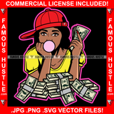 Sexy Famous Hustle Women Blowing Bubble Cap Hat Cash Money Stacks Tattoo Hip Hop Rap Hustler Boss Drip Swag Plug Trap Hood Thug Gang Street Baller Rich Art Graphic Design Logo T-Shirt Print Printing JPG PNG SVG Vector Cut File