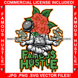 Famous Hustle Dripping Orange Flower Spaceman Astronaut Outer Space Cash Money Falling Science Fiction Sci-Fi Cartoon Character In Yoga Position Trending Design Artwork Quote Art Graphic Design Logo T-Shirt Print Printing JPG PNG SVG Vector Cut File
