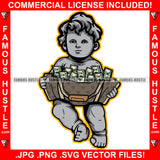 Baby Statue Money Bag Full Of Cash Hip Hop Rap Rapper Plug Trap Street Hood Ghetto Swag Thug Famous Hustle Baller Trapper Art Graphic Design Logo T-Shirt Print Printing JPG PNG SVG Vector Cut File