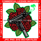 Famous Hustle Heartless Dripping Red Roses Machine Gun Fire Smoke Trending Fashion Hip Hop Rap Rapper Plug Trap Street Hood Ghetto Thug Hustler Hustling Art Graphic Design Logo T-Shirt Print Printing JPG PNG SVG Vector Cut File