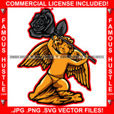 Gangster Angel Wings Statue Holding Big Rose Flower Tattoo Hip Hop Rap Rapper Plug Trap Street Hood Ghetto Thug Hustler Hustling Drip Boss Famous Hustle Art Graphic Design Logo T-Shirt Print Printing JPG PNG SVG Vector Cut File