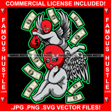 Got Money Two Gangster Angels Wings Statue Red Ski Mask Cash Falling Red Bag Hip Hop Rap Plug Trap Street Ghetto Swag Thug Hustler Hustling Famous Hustle Baller Trapper Art Graphic Design Logo T-Shirt Print Printing JPG PNG SVG Vector Cut File