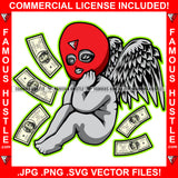 Don't Talk Gangster Angel Wings Statue Red Ski Mask Cash Money Falling Hip Hop Rap Rapper Plug Trap Street Hood Ghetto Swag Thug Hustler Hustling Famous Hustle Baller Trapper Art Graphic Design Logo T-Shirt Print Printing JPG PNG SVG Vector Cut File