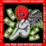 Don't Talk Gangster Angel Wings Statue Red Ski Mask Cash Money Falling Hip Hop Rap Rapper Plug Trap Street Hood Ghetto Swag Thug Hustler Hustling Famous Hustle Baller Trapper Art Graphic Design Logo T-Shirt Print Printing JPG PNG SVG Vector Cut File