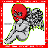 No Heart Dripping Gangster Angel Wings Statue Red Ski Mask Sitting Sad Hip Hop Rap Rapper Plug Trap Street Hood Ghetto Swag Thug Hustler Hustling Famous Hustle Baller Trapper Art Graphic Design Logo T-Shirt Print Printing JPG PNG SVG Vector Cut File