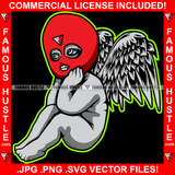 No Heart Dripping Gangster Angel Wings Statue Red Ski Mask Sitting Sad Hip Hop Rap Rapper Plug Trap Street Hood Ghetto Swag Thug Hustler Hustling Famous Hustle Baller Trapper Art Graphic Design Logo T-Shirt Print Printing JPG PNG SVG Vector Cut File