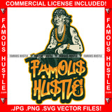 Famous Hustle Gangster President Ben Franklin Face Tattoos Gold Jewelry Necklace Bandanna Machine Gun Hip Hop Rap Rapper Plug Trap Ghetto Swag Thug Hustler Hustling Drip Savage Gangsta Quote Rich Art Graphic Design Print Printing Vector SVG Cut File