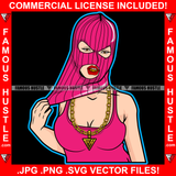 Gang Culture Lady Boss Sexy Gangster Woman Ski Mask Gold Teeth Necklace Hip Hop Rap Rapper Plug Trap Street Hood Ghetto Swag Thug Hustler Hustling Famous Hustle Art Graphic Design Logo T-Shirt Print Printing JPG PNG SVG Vector Cut File