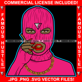 Smokin' Hot Sexy Gangster Woman Pink Ski Mask Female Smoking Gold Teeth Jewelry Gang Member Hip Hop Girl Rap Lady Street Hood Ghetto Swag Thug Hustling Flex Drip Dripping Art Graphic Design Logo T-Shirt Print Printing JPG PNG SVG Vector Cut File