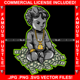 Cash Only Gangster Baby Statue Money Gold Money Bag Necklace Watch Hip Hop Rap Rapper Plug Trap Street Hood Ghetto Swag Thug Hustler Hustling Baller Trapper Art Graphic Design Logo T-Shirt Print Printing JPG PNG SVG Vector Cut File