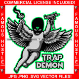 Trap Demon Gangster Angel Wings Statue Bandanna Face Mask Gun Molitov Cocktail Gas Bomb Fire Bottle Tattoo Hip Hop Rap Hustler Drip Trap Hood Thug Street Mafia Mob Famous Hustle Quote Art Graphic Design Logo Print Printing Vector SVG Cut File