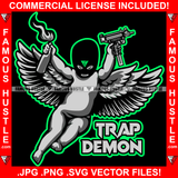 Trap Demon Gangster Angel Wings Statue Bandanna Face Mask Gun Molitov Cocktail Gas Bomb Fire Bottle Tattoo Hip Hop Rap Hustler Drip Trap Hood Thug Street Mafia Mob Famous Hustle Quote Art Graphic Design Logo Print Printing Vector SVG Cut File