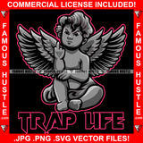 Trap Life Gangster Statue Angel Wings Showing Middle Finger Mean Face Gangster Famous Hustle Hip Hop Rap Rapper Plug Trap Street Hood Hustler Hustling Trapper Quote Art Graphic Design Logo T-Shirt Print Printing JPG PNG SVG Vector Cut File