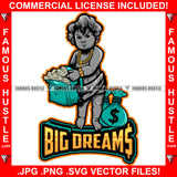 Big Dreams Gangster Baby Statue Cash Money Bags Gold Necklace Watch Hip Hop Rap Rapper Plug Trap Street Hood Ghetto Swag Thug Hustler Hustling Famous Hustle Baller Trapper Quote Art Graphic Design Logo T-Shirt Print Printing JPG PNG SVG Vector Cut File