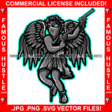Trap Religion Gangster Statue Angel Wings White Eyes Pistol Gun Mean Face Legcuffs Famous Hustle Hip Hop Rap Rapper Plug Trap Street Hood Hustler Hustling Trapper Art Graphic Design Logo T-Shirt Print Printing JPG PNG SVG Vector Cut File