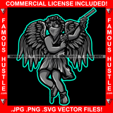 Trap Religion Gangster Statue Angel Wings White Eyes Pistol Gun Mean Face Legcuffs Famous Hustle Hip Hop Rap Rapper Plug Trap Street Hood Hustler Hustling Trapper Art Graphic Design Logo T-Shirt Print Printing JPG PNG SVG Vector Cut File