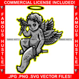 Gangster Demon Statue Crying Tattoo Tears Angel Wings Halo Tattoo Machine Gun Eyes Gang Member Hip Hop Rap Trap Street Hood Ghetto Thug Hustler Hustling Famous Hustle Art Graphic Design Logo T-Shirt Print Printing JPG PNG SVG Vector Cut File