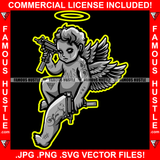 Gangster Demon Statue Crying Tattoo Tears Angel Wings Halo Tattoo Machine Gun Eyes Gang Member Hip Hop Rap Trap Street Hood Ghetto Thug Hustler Hustling Famous Hustle Art Graphic Design Logo T-Shirt Print Printing JPG PNG SVG Vector Cut File