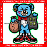 Famous Hustle Teddy Bear Mean Scar Face Money Bag Flashing Cash Jacket Gangster Mafia Mob Boss Hip Hop Rap Hustle Hustler Trap Hood Thug Gang Street Hustling Art Graphic Design Logo T-Shirt Print Printing JPG PNG SVG Vector Cut File