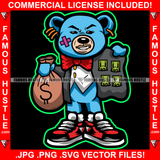 Famous Hustle Teddy Bear Mean Scar Face Money Bag Flashing Cash Jacket Gangster Mafia Mob Boss Hip Hop Rap Hustle Hustler Trap Hood Thug Gang Street Hustling Art Graphic Design Logo T-Shirt Print Printing JPG PNG SVG Vector Cut File