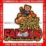 Famous Hustle Gangster Teddy Bear White Water Rafting In Gold Coins Rich Hustler Demon Rapper Dope Baller Trapper Hustling Mafia Mob Trap Trapper Quote Art Graphic Design Logo T-Shirt Print Printing JPG PNG SVG Vector Cut File