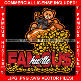 Famous Hustle Gangster Teddy Bear White Water Rafting In Gold Coins Rich Hustler Demon Rapper Dope Baller Trapper Hustling Mafia Mob Trap Trapper Quote Art Graphic Design Logo T-Shirt Print Printing JPG PNG SVG Vector Cut File