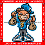 Gangster Teddy Bear Smoking Holding Cash Money Bags Gold Necklace Sneakers Hat To Side Hip Hop Rap Rapper Trap Street Hood Ghetto Swag Thug Hustler Hustling Famous Hustle Rich Art Graphic Design Logo T-Shirt Print Printing JPG PNG SVG Vector Cut File
