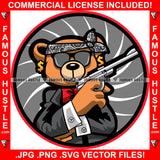 Famous Hustle Dripping Gangster Teddy Bear Head Bandanna Black Glasses Dollar Sign Earrings Pistol Gun Thug Hitman Gold Necklace Jewelry Hustling Mafia Mob Trap Trapper Art Graphic Design Logo T-Shirt Print Printing JPG PNG SVG Vector Cut File