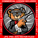 Famous Hustle Dripping Gangster Teddy Bear Head Bandanna Black Glasses Dollar Sign Earrings Pistol Gun Thug Hitman Gold Necklace Jewelry Hustling Mafia Mob Trap Trapper Art Graphic Design Logo T-Shirt Print Printing JPG PNG SVG Vector Cut File