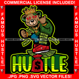 Hustle Famous Hustle Teddy Bear King Broken Heart Eyes Cash Spread Arm Leg Money Raining Down Gold Jewelry Necklace Tattoo Hip Hop Rap Rapper Hustler Hustling Hustler Famous Art Graphic Design Logo T-Shirt Print Printing JPG PNG SVG Vector Cut File