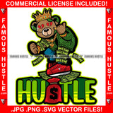 Hustle Famous Hustle Teddy Bear King Broken Heart Eyes Cash Spread Arm Leg Money Raining Down Gold Jewelry Necklace Tattoo Hip Hop Rap Rapper Hustler Hustling Hustler Famous Art Graphic Design Logo T-Shirt Print Printing JPG PNG SVG Vector Cut File
