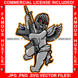 Gangster Angel Wings Baby Statue Ski Mask Machine Red Eyes Gun Black Gang Member Hip Hop Rap Plug Trap Street Hood Ghetto Swag Thug Boss Gangsta Hustler Hustling Famous Hustle Art Graphic Design Logo T-Shirt Print Printing JPG PNG SVG Vector Cut File