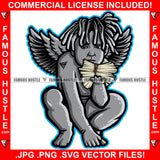 Gangster Baby Statue Angel Wings Holding Money Stack Cash Hip Hop Rap Rapper Plug Trap Street Hood Ghetto Swag Thug Boss Hustler Drip Dripping Famous Hustle  Art Graphic Design Logo T-Shirt Print Printing JPG PNG SVG Vector Cut File