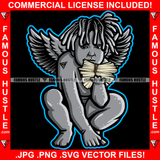 Gangster Baby Statue Angel Wings Holding Money Stack Cash Hip Hop Rap Rapper Plug Trap Street Hood Ghetto Swag Thug Boss Hustler Drip Dripping Famous Hustle  Art Graphic Design Logo T-Shirt Print Printing JPG PNG SVG Vector Cut File