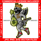 King Gangster Skull Face Trap Devil Wings Statue On The Job Cash Money Bag Gold Jewelry Machine Gun Tattoo Boss Trap Thug Gang Street Mafia Mob Ghetto Cartoon Famous Hustle Art Graphic Design Logo T-Shirt Print Printing JPG PNG SVG Vector Cut File