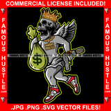 King Gangster Skull Face Trap Devil Wings Statue On The Job Cash Money Bag Gold Jewelry Machine Gun Tattoo Boss Trap Thug Gang Street Mafia Mob Ghetto Cartoon Famous Hustle Art Graphic Design Logo T-Shirt Print Printing JPG PNG SVG Vector Cut File